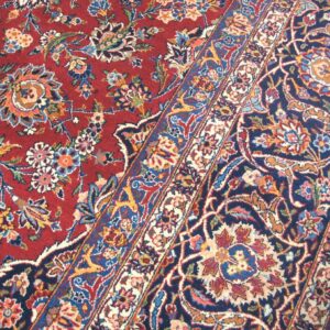 1930s Grand Classic Red Medallion Antique Kashan Handknotted Wool Carpet Rug - detail view 5