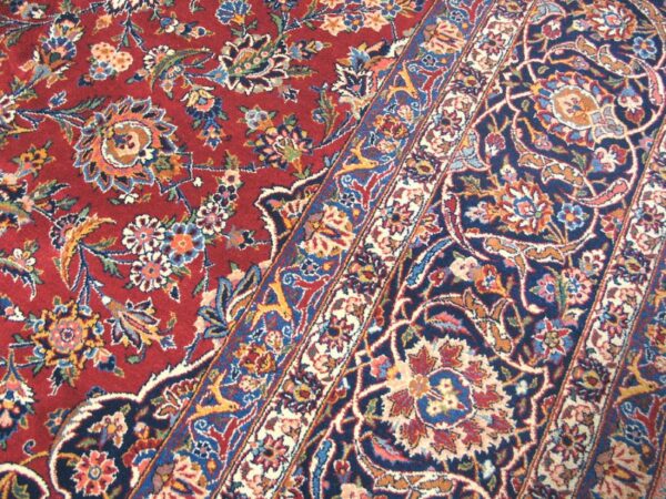 1930s grand classic red medallion antique kashan handknotted wool carpet rug - detail view 5
