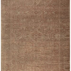 1930s Pink Rose Field Traditional Geometric Antique Knotted Wool Mahal Rug