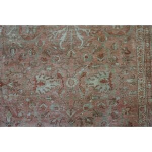 1930s Pink Rose Field Traditional Geometric Antique Knotted Wool Mahal Rug - detail view 2