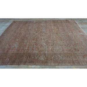 1930s Pink Rose Field Traditional Geometric Antique Knotted Wool Mahal Rug - detail view 6