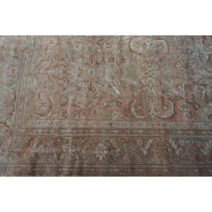 1930s Pink Rose Field Traditional Geometric Antique Knotted Wool Mahal Rug - detail view 7