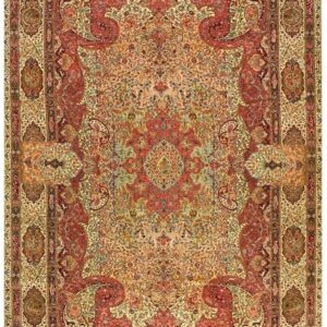 1940s Antique Apricot Floral Paisley Grand Scale Tabriz Silk Knotted Carpet Rug