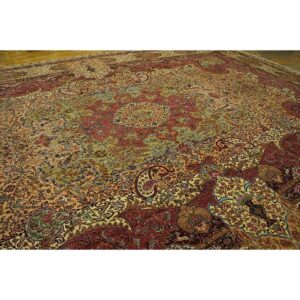 1940s Antique Apricot Floral Paisley Grand Scale Tabriz Silk Knotted Carpet Rug - detail view 1