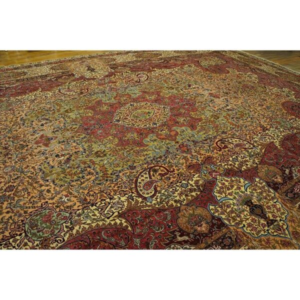 1940s antique apricot floral paisley grand scale tabriz silk knotted carpet rug 2 1940s antique apricot floral paisley grand scale tabriz silk knotted carpet rug - detail view 1