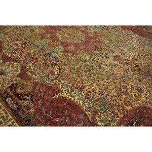 1940s Antique Apricot Floral Paisley Grand Scale Tabriz Silk Knotted Carpet Rug - detail view 2
