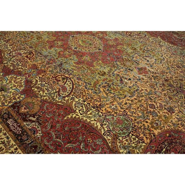1940s antique apricot floral paisley grand scale tabriz silk knotted carpet rug 3 1940s antique apricot floral paisley grand scale tabriz silk knotted carpet rug - detail view 2