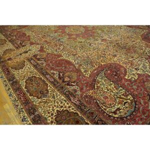 1940s Antique Apricot Floral Paisley Grand Scale Tabriz Silk Knotted Carpet Rug - detail view 3