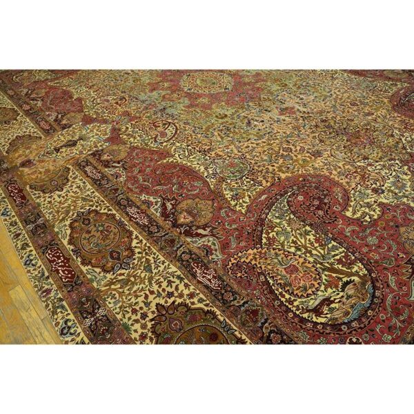 1940s antique apricot floral paisley grand scale tabriz silk knotted carpet rug 4 1940s antique apricot floral paisley grand scale tabriz silk knotted carpet rug - detail view 3