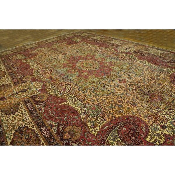 1940s antique apricot floral paisley grand scale tabriz silk knotted carpet rug 5 1940s antique apricot floral paisley grand scale tabriz silk knotted carpet rug - detail view 4