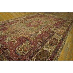 1940s Antique Apricot Floral Paisley Grand Scale Tabriz Silk Knotted Carpet Rug - detail view 5