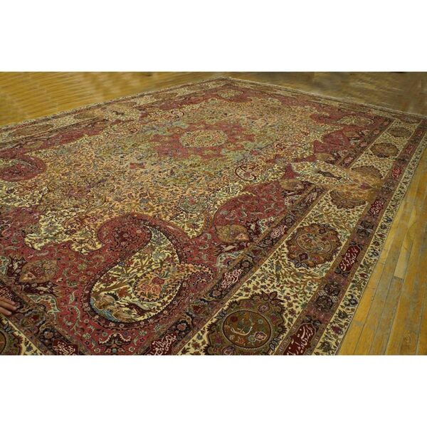 1940s antique apricot floral paisley grand scale tabriz silk knotted carpet rug 6 1940s antique apricot floral paisley grand scale tabriz silk knotted carpet rug - detail view 5
