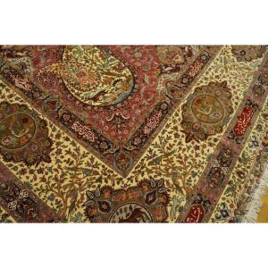 1940s Antique Apricot Floral Paisley Grand Scale Tabriz Silk Knotted Carpet Rug - detail view 6