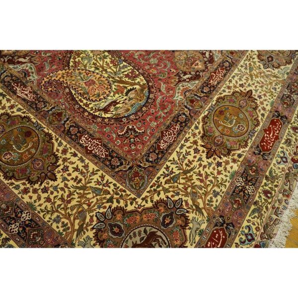 1940s antique apricot floral paisley grand scale tabriz silk knotted carpet rug 7 1940s antique apricot floral paisley grand scale tabriz silk knotted carpet rug - detail view 6