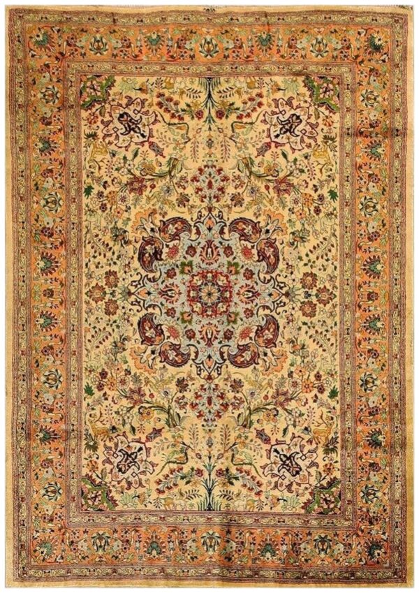 1940s antique beige field tortises floral tabriz handknotted silk carpet rug 1 1940s antique beige field tortises floral tabriz handknotted silk carpet rug