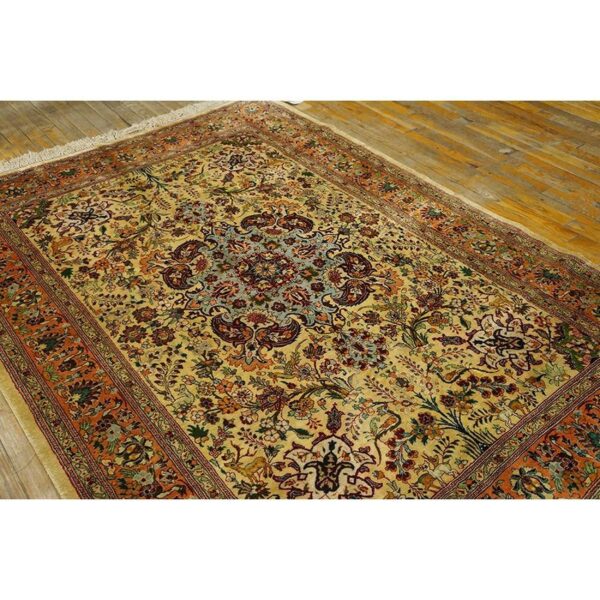 1940s antique beige field tortises floral tabriz handknotted silk carpet rug 2 1940s antique beige field tortises floral tabriz handknotted silk carpet rug - detail view 1