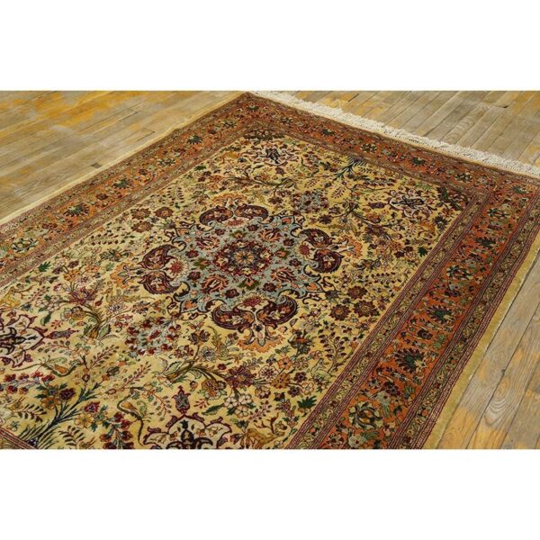 1940s antique beige field tortises floral tabriz handknotted silk carpet rug 3 1940s antique beige field tortises floral tabriz handknotted silk carpet rug - detail view 2