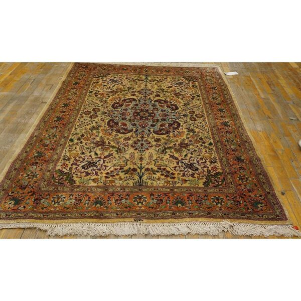 1940s antique beige field tortises floral tabriz handknotted silk carpet rug 4 1940s antique beige field tortises floral tabriz handknotted silk carpet rug - detail view 3