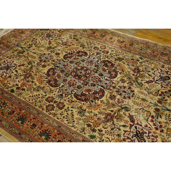 1940s antique beige field tortises floral tabriz handknotted silk carpet rug 5 1940s antique beige field tortises floral tabriz handknotted silk carpet rug - detail view 4