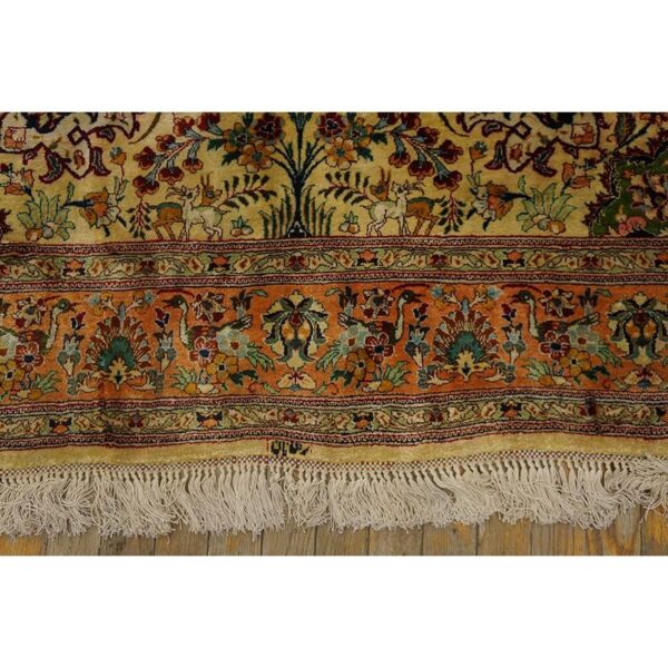 1940s antique beige field tortises floral tabriz handknotted silk carpet rug 6 1940s antique beige field tortises floral tabriz handknotted silk carpet rug - detail view 5
