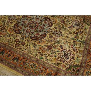 1940s Antique Beige Field Tortises Floral Tabriz Handknotted Silk Carpet Rug - detail view 6