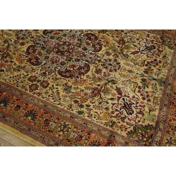 1940s antique beige field tortises floral tabriz handknotted silk carpet rug 7 1940s antique beige field tortises floral tabriz handknotted silk carpet rug - detail view 6