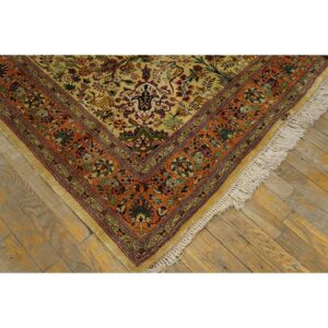 1940s Antique Beige Field Tortises Floral Tabriz Handknotted Silk Carpet Rug - detail view 7