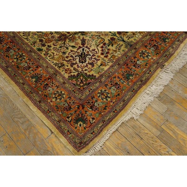1940s antique beige field tortises floral tabriz handknotted silk carpet rug 8 1940s antique beige field tortises floral tabriz handknotted silk carpet rug - detail view 7