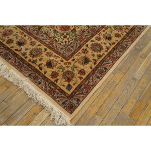 1940s Antique Beige Shah Abbas Floral Traditional Tabriz Knotted Wool Carpet Rug - detail view 2