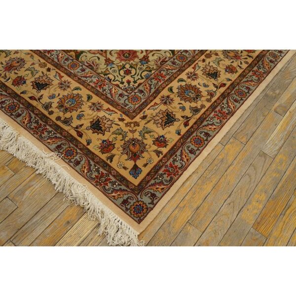 1940s antique beige shah abbas floral traditional tabriz knotted wool carpet rug 3 1940s antique beige shah abbas floral traditional tabriz knotted wool carpet rug - detail view 2