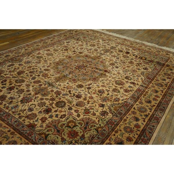 1940s antique beige shah abbas floral traditional tabriz knotted wool carpet rug 4 1940s antique beige shah abbas floral traditional tabriz knotted wool carpet rug - detail view 3