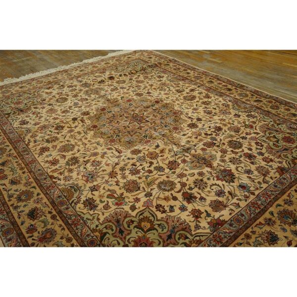 1940s antique beige shah abbas floral traditional tabriz knotted wool carpet rug 5 1940s antique beige shah abbas floral traditional tabriz knotted wool carpet rug - detail view 4