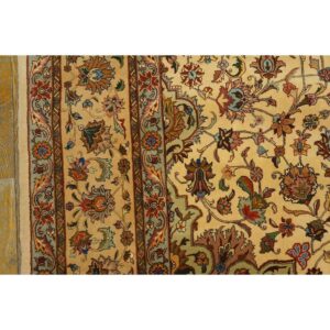 1940s Antique Beige Shah Abbas Floral Traditional Tabriz Knotted Wool Carpet Rug - detail view 5