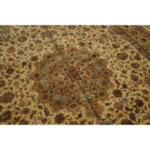 1940s Antique Beige Shah Abbas Floral Traditional Tabriz Knotted Wool Carpet Rug - detail view 7