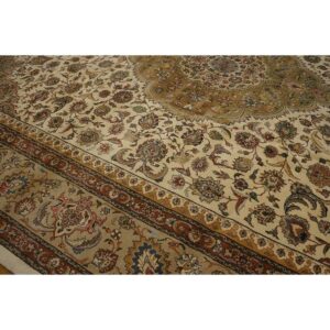 1940s Antique Classic Beige Ground Floral Medallion Tabriz Handknotted Wool Rug - detail view 4