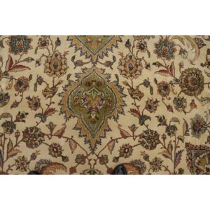 1940s Antique Classic Beige Ground Floral Medallion Tabriz Handknotted Wool Rug - detail view 5