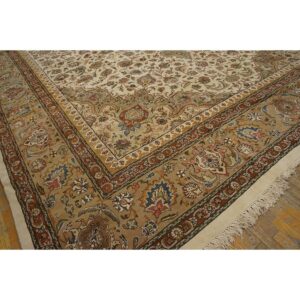 1940s Antique Classic Beige Ground Floral Medallion Tabriz Handknotted Wool Rug - detail view 6