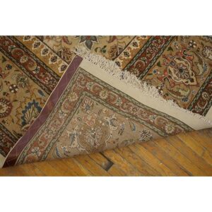 1940s Antique Classic Beige Ground Floral Medallion Tabriz Handknotted Wool Rug - detail view 7