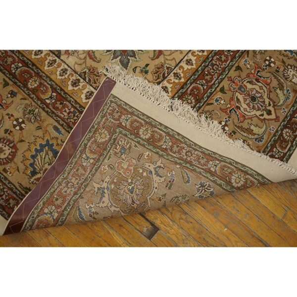 1940s antique classic beige ground floral medallion tabriz handknotted wool rug - detail view 7