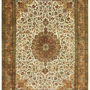 1940s Antique Ivory Field Shah Abbas Traditional Floral Tabriz Knotted Wool Rug