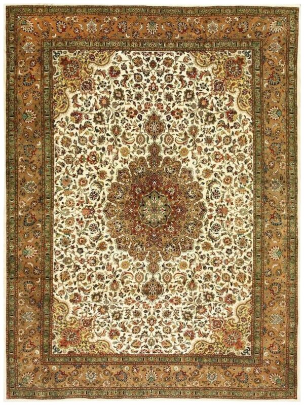 1940s antique ivory field shah abbas traditional floral tabriz knotted wool rug 1 1940s antique ivory field shah abbas traditional floral tabriz knotted wool rug