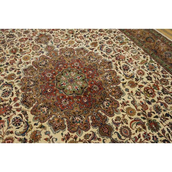 1940s antique ivory field shah abbas traditional floral tabriz knotted wool rug 4 1940s antique ivory field shah abbas traditional floral tabriz knotted wool rug - detail view 3