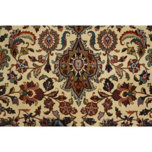 1940s Antique Ivory Field Shah Abbas Traditional Floral Tabriz Knotted Wool Rug - detail view 4