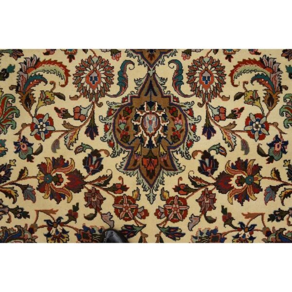 1940s antique ivory field shah abbas traditional floral tabriz knotted wool rug 5 1940s antique ivory field shah abbas traditional floral tabriz knotted wool rug - detail view 4
