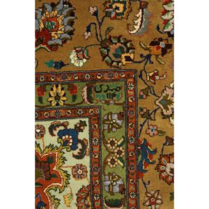 1940s Antique Ivory Field Shah Abbas Traditional Floral Tabriz Knotted Wool Rug - detail view 5