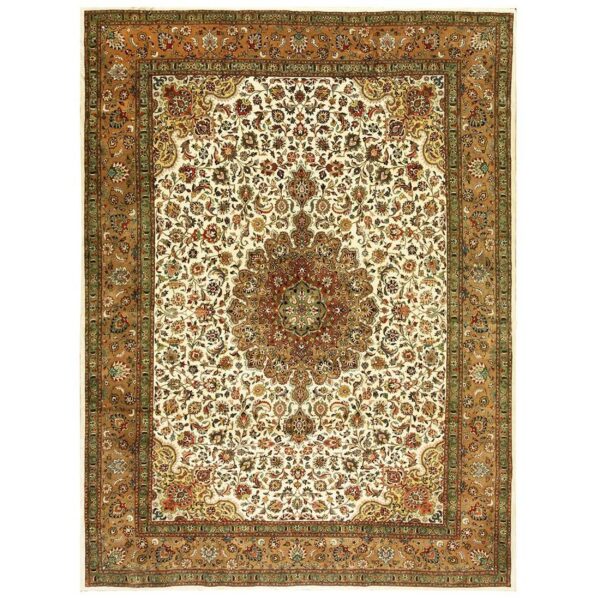 1940s antique ivory field shah abbas traditional floral tabriz knotted wool rug 7 1940s antique ivory field shah abbas traditional floral tabriz knotted wool rug - detail view 6