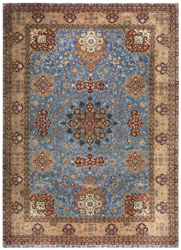 1940s antique luxurious oversized blue swastika formal tabriz silk knotted rug 1 1940s antique luxurious oversized blue swastika formal tabriz silk knotted rug