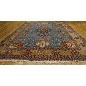 1940s Antique Luxurious Oversized Blue Swastika Formal Tabriz Silk Knotted Rug - detail view 1