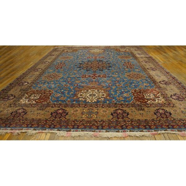 1940s antique luxurious oversized blue swastika formal tabriz silk knotted rug 2 1940s antique luxurious oversized blue swastika formal tabriz silk knotted rug - detail view 1