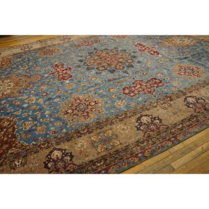 1940s Antique Luxurious Oversized Blue Swastika Formal Tabriz Silk Knotted Rug - detail view 2